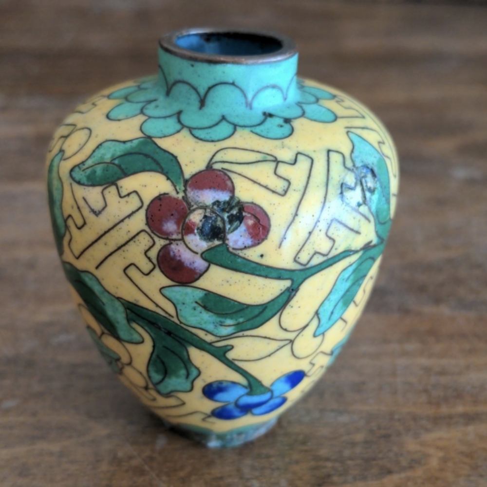 Vintage Real Glass Cloisonne Floral Vase, Chinese Antiques - Picture 3 of 11